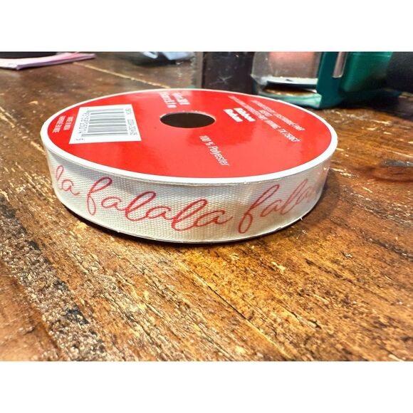 Decorative holiday ribbon featuring the phrase " falala " - Picture 2 of 3